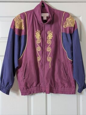Vintage 90s Silk Color block Track Jacket Size Medium